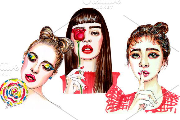 Fashional portraits of girls in Illustrations - product preview 1