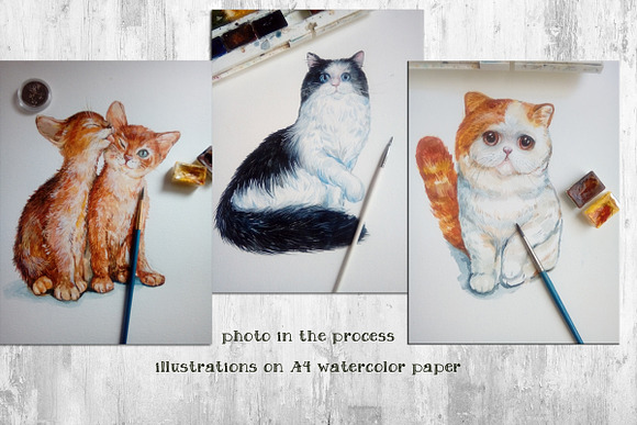 Cats . Watercolor illustrations in Objects - product preview 8