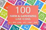100 Farm & Gardening Line Icons