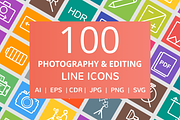 100 Photography & Picture Line Icons