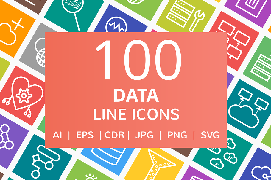 100 Data Line Multicolor B/G Icons in Graphics - product preview 8