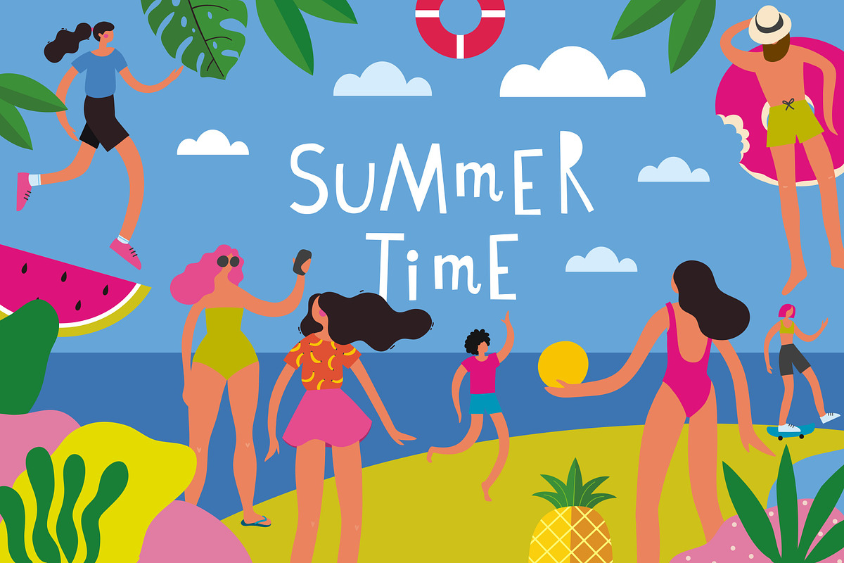 Summer people, beach, ocean, garden in Illustrations - product preview 8