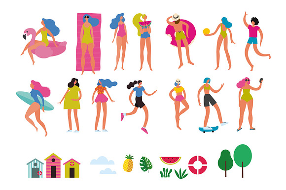 Summer people, beach, ocean, garden in Illustrations - product preview 1
