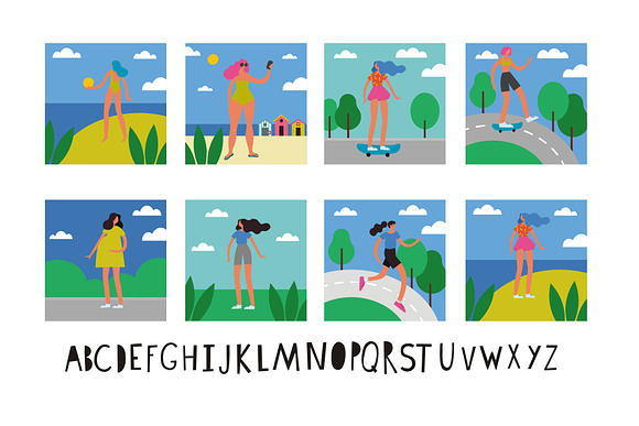 Summer people, beach, ocean, garden in Illustrations - product preview 2