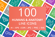 100 Humans & Anatomy Line Icons