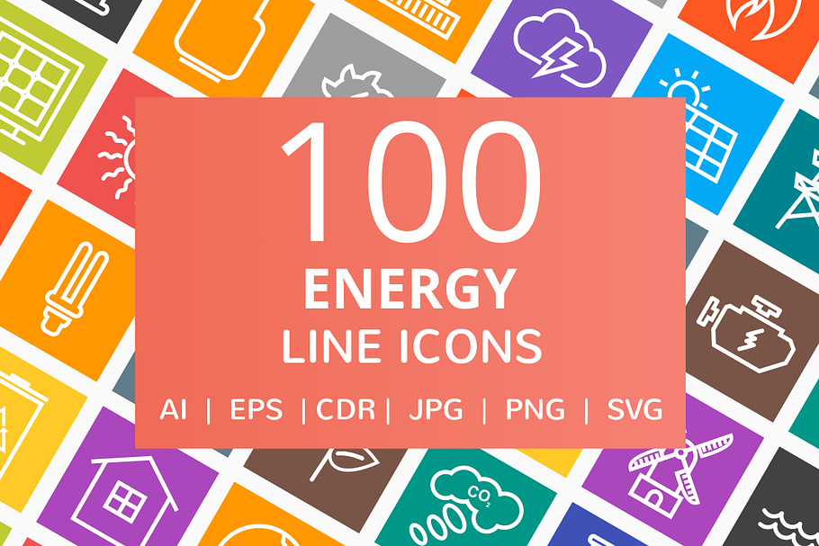 100 Energy Line Multicolor B/G Icons in Graphics - product preview 8