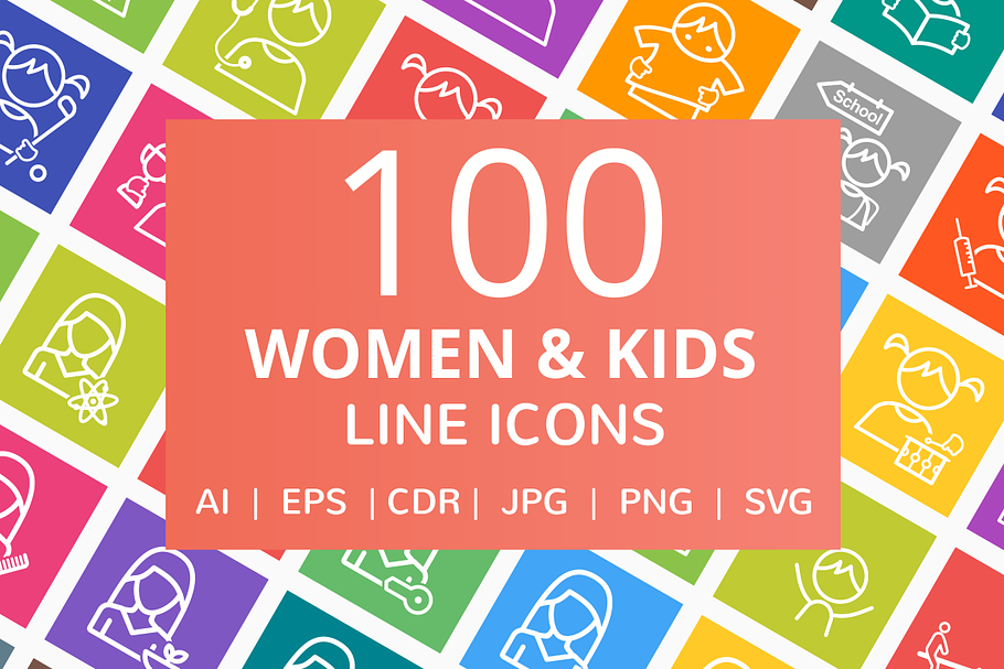 100 Women & Kids Line Icons
