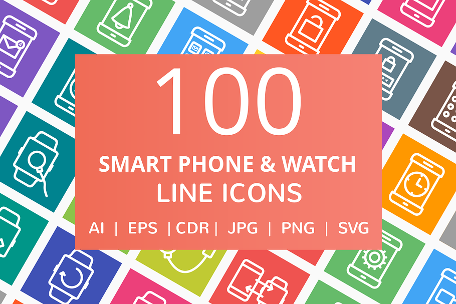 100 Smartphone & Watch Line Icons in Graphics - product preview 8