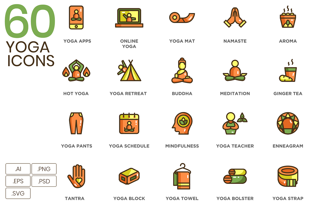 60 Yoga Icons in Icons - product preview 8