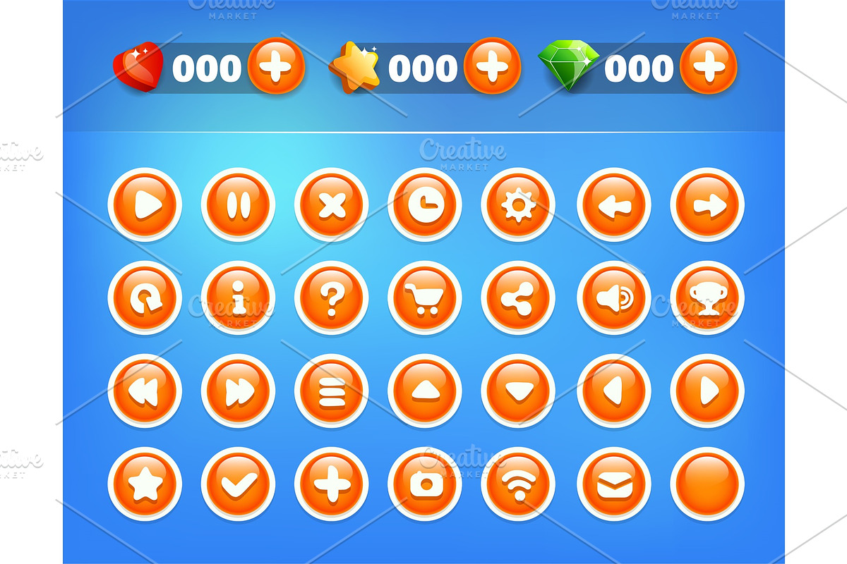 Blue Orange Buttons Game Ui kit in UI Kits and Libraries - product preview 8