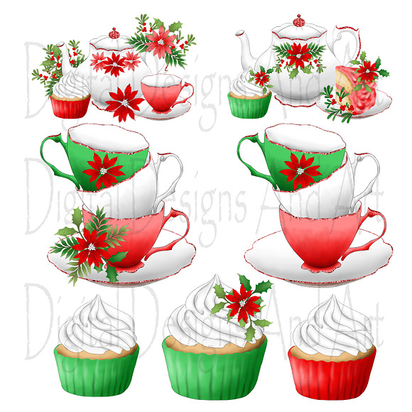 Christmas tea set clipart in Illustrations - product preview 1