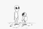 meeting of an alien and an astronaut