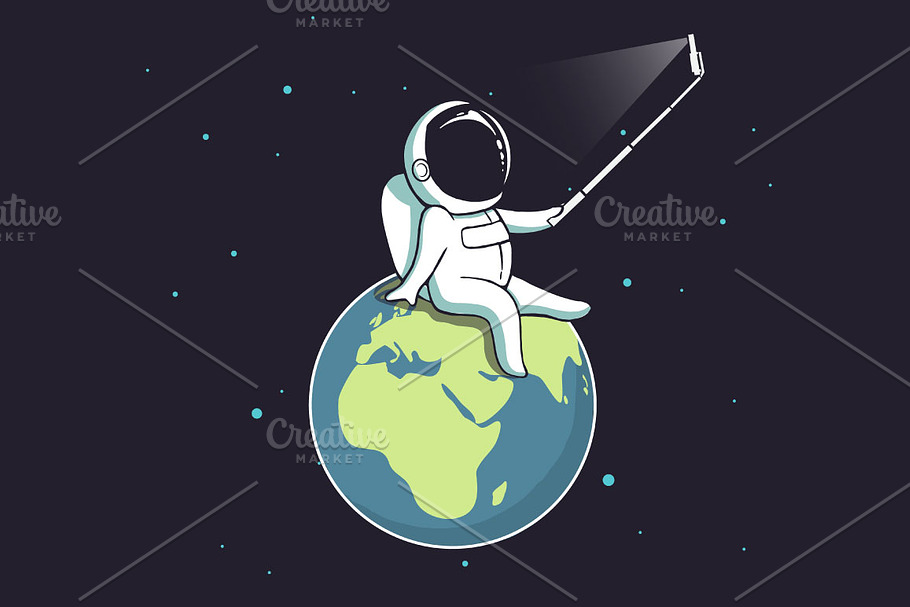 Funny astronaut make selfie on Earth in Illustrations - product preview 8