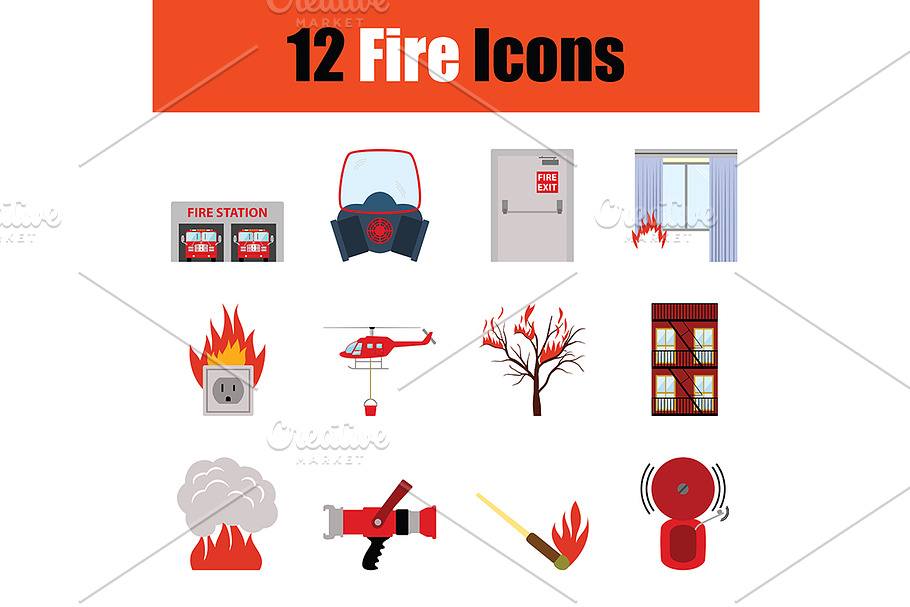 Fire icon set in Graphics - product preview 8