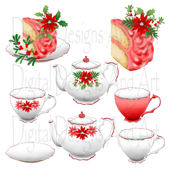 Christmas tea set clipart in Illustrations - product preview 2