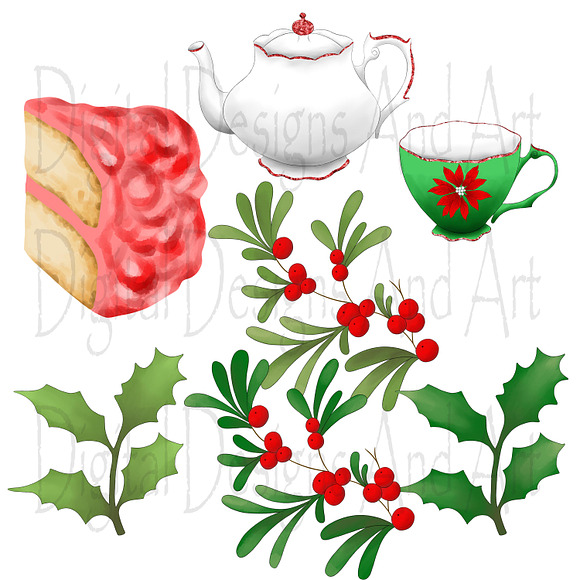 Christmas tea set clipart in Illustrations - product preview 4