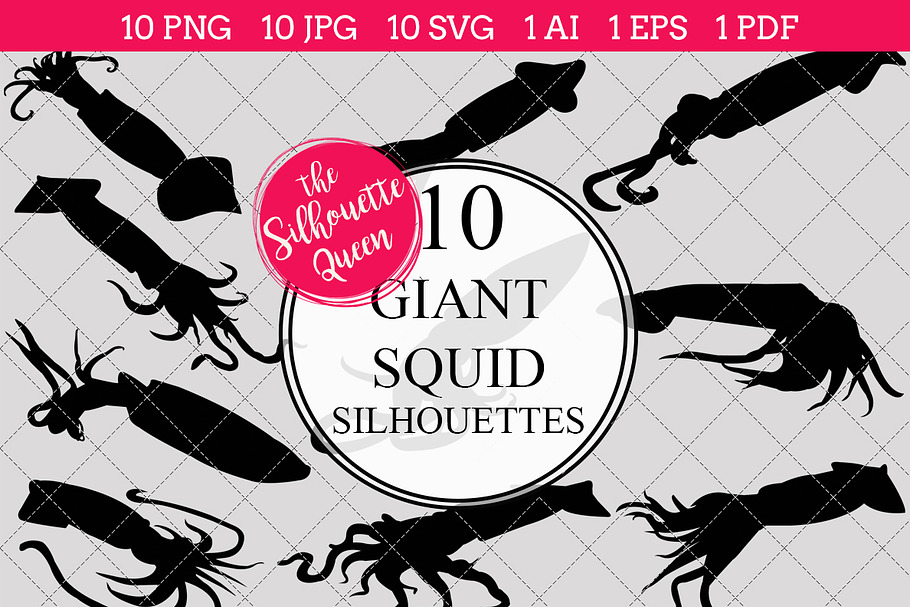 Giant Squid Silhouette Clipart Vecto in Objects - product preview 8