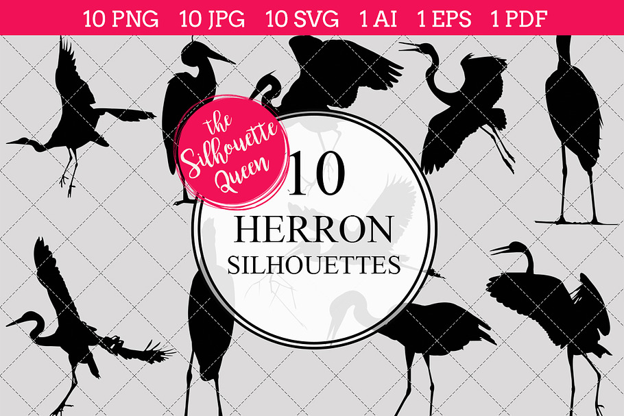 Heron bird Silhouette Clipart  in Objects - product preview 8
