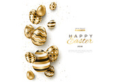 Easter vertical border gold eggs