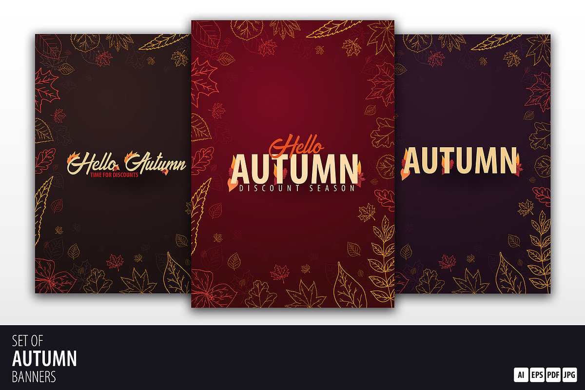 Autumn banners with doodle leaves in Illustrations - product preview 8