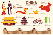 China country flat vector icons set