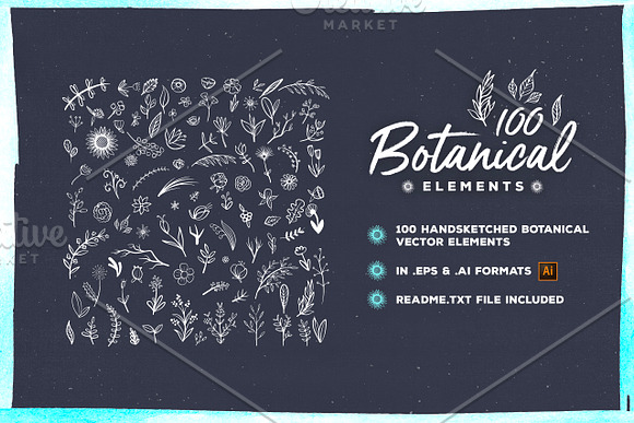 100 Handsketched Botanical Elements in Objects - product preview 2