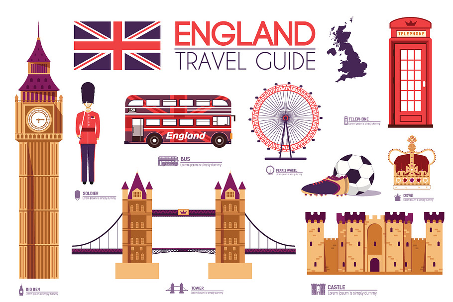 England country flat vector icon set