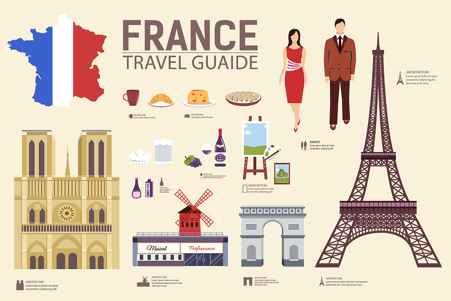 France country flat vector icons set in Graphics - product preview 8
