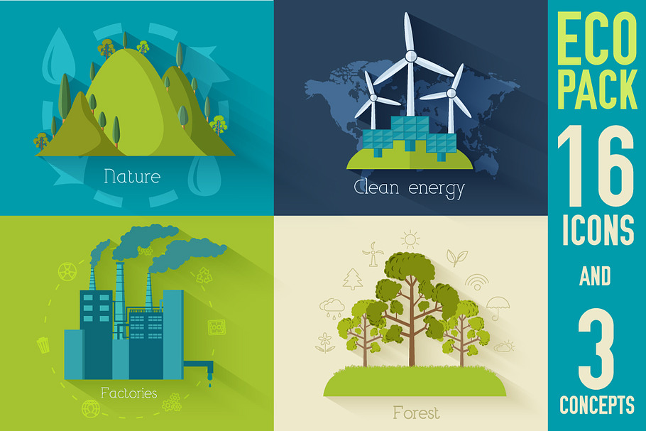 Flat and concepts of ecology icons