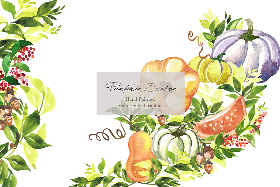 Pumpkin season watercolor clipart in Illustrations - product preview 8