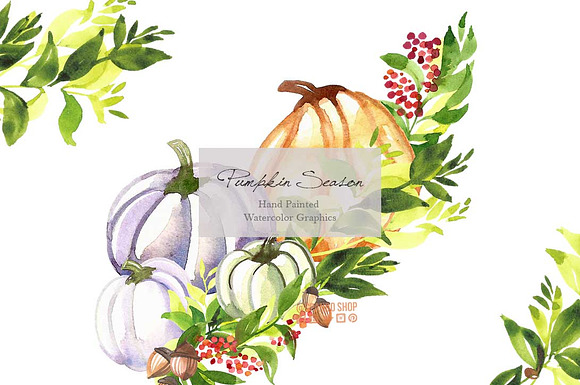 Pumpkin season watercolor clipart in Illustrations - product preview 2