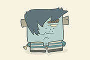 Cartoon boy zombie in a striped vest