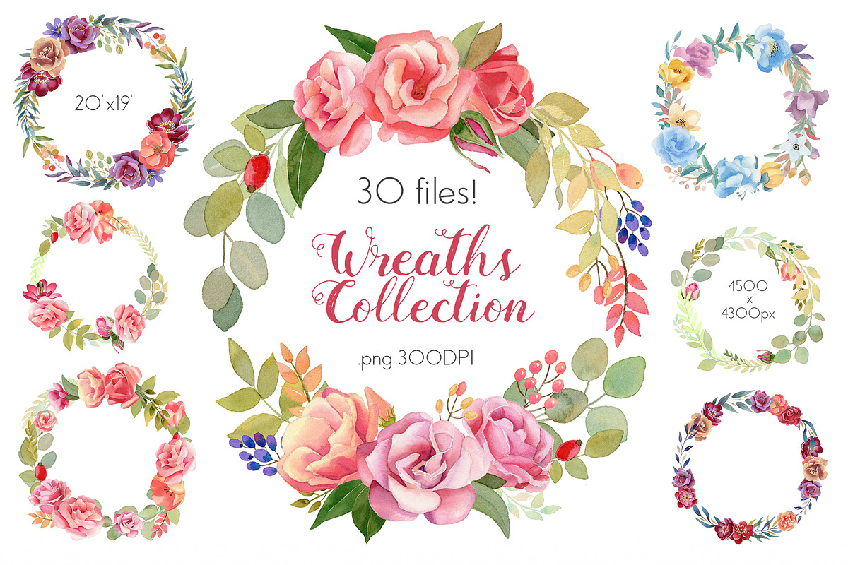 Watercolor Wreaths Collection (Set) in Illustrations - product preview 8