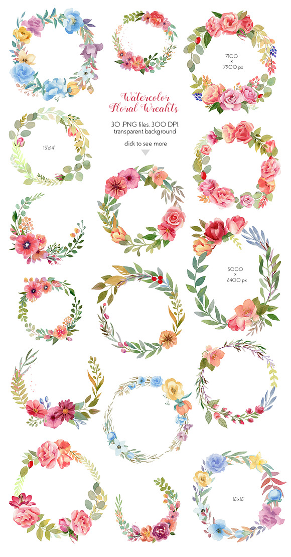 Watercolor Wreaths Collection (Set) in Illustrations - product preview 1