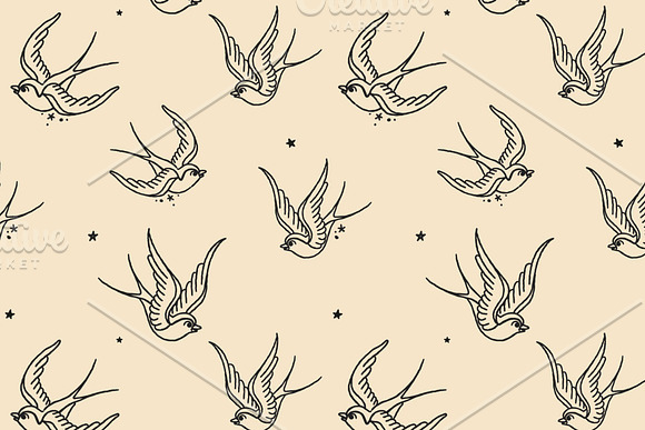 Swallow seamless Vector Pattern in Patterns - product preview 2