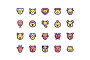 Animal Face Filled Line Icons