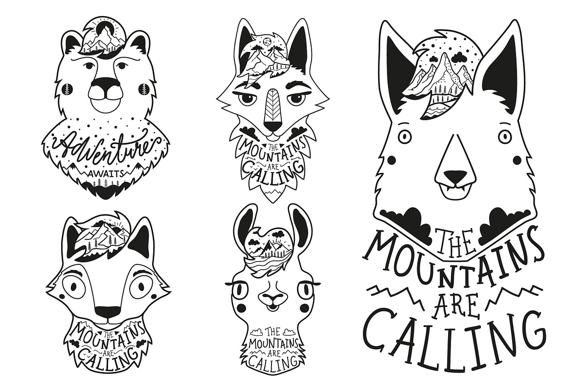 Mountains are calling animal set in Illustrations - product preview 8