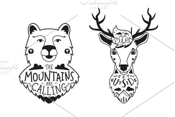 Mountains are calling animal set in Illustrations - product preview 2