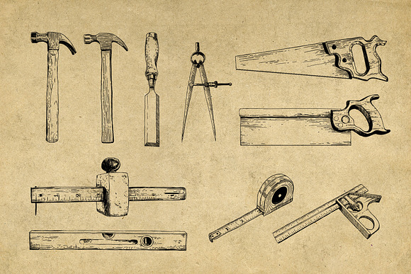 Vintage Hand Tools Illustrations in Illustrations - product preview 2