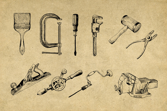 Vintage Hand Tools Illustrations in Illustrations - product preview 3