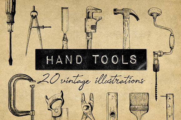 Vintage Hand Tools Illustrations in Illustrations - product preview 6