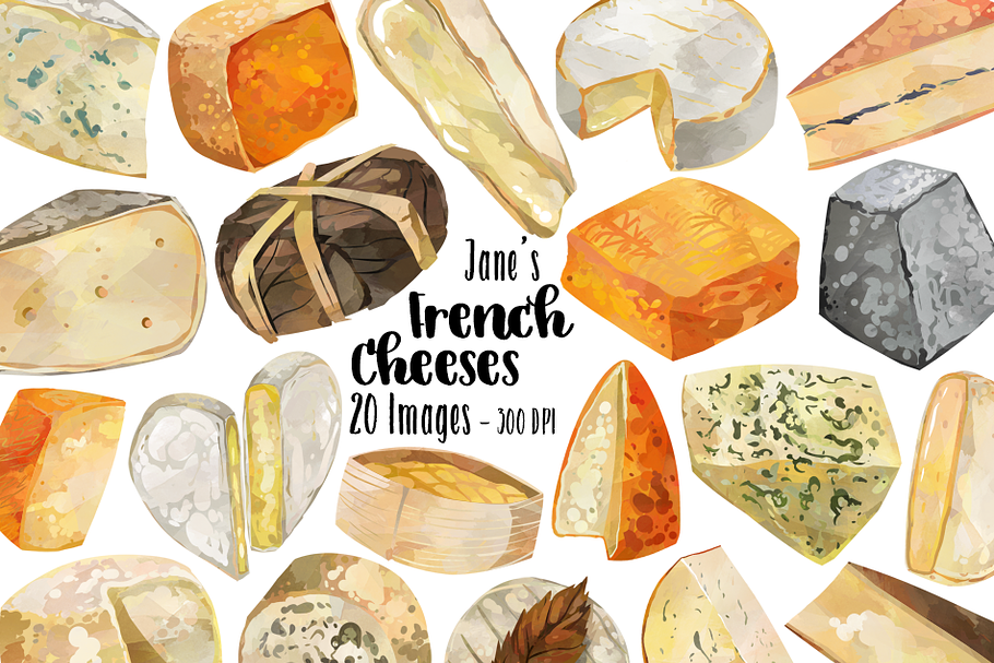 Watercolor French Cheese Clipart