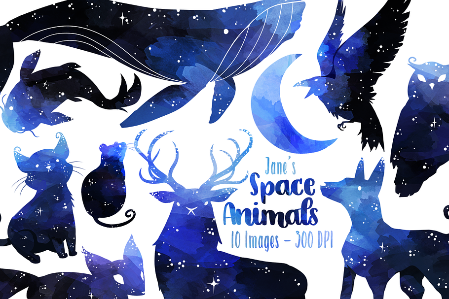 Watercolor Space Animal Clipart