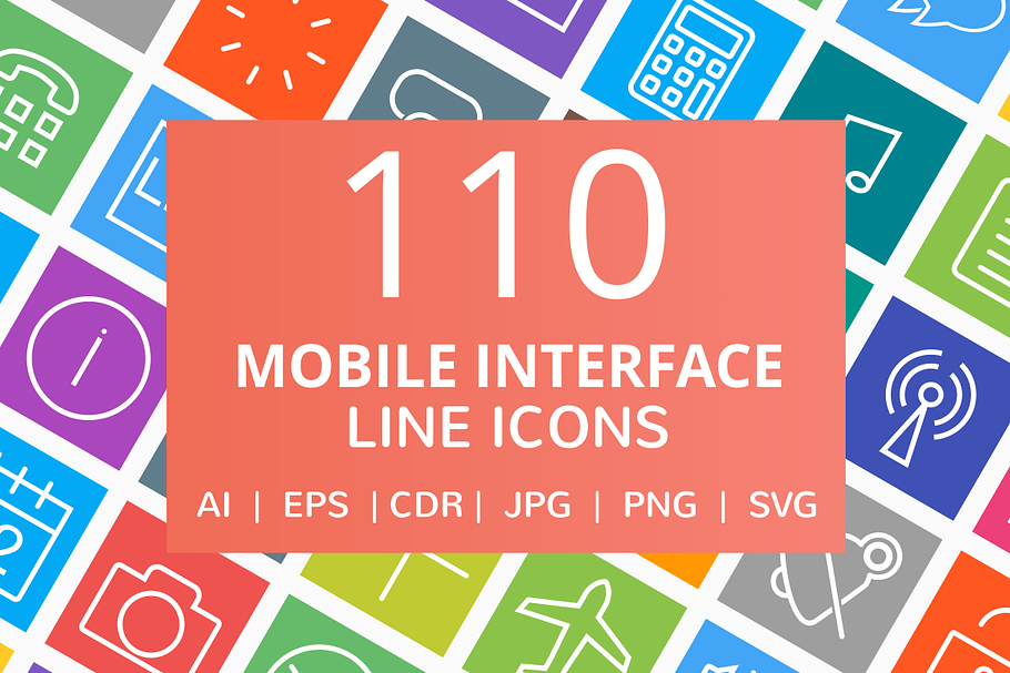 110 Mobile Interface Line Icons in Graphics - product preview 8