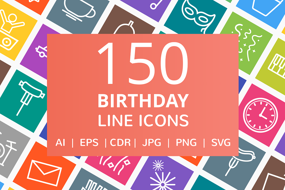 150 Birthday Line Icons in Graphics - product preview 8