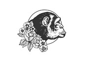 Monkey head animal engraving vector