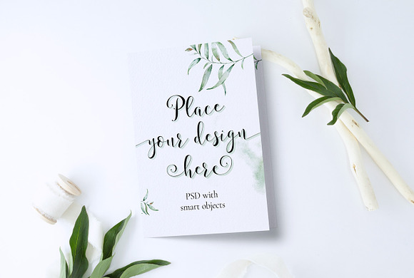 Peony leaves and 5x7 card Mockup in Print Mockups - product preview 3