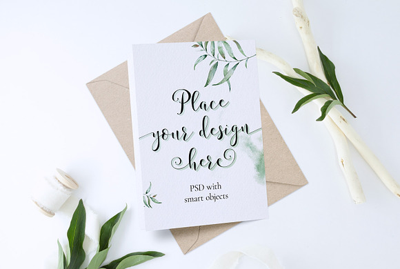 Peony leaves and 5x7 card Mockup in Print Mockups - product preview 4