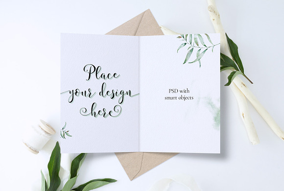 Peony leaves and 5x7 card Mockup in Print Mockups - product preview 5