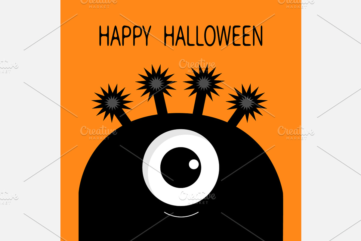 Happy Halloween Monster head black in Illustrations - product preview 8
